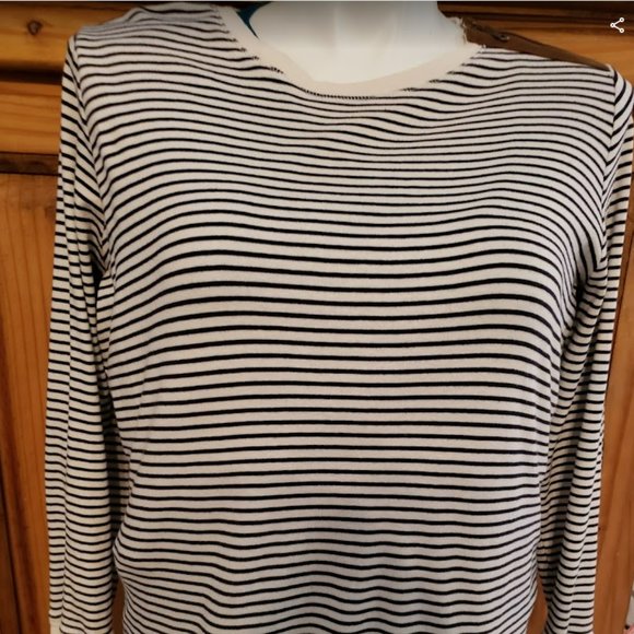 Lauren Jeans Co Tops - LRL Ralph Lauren Womens Top White Black Stripe 3/4 Sleeve 100% Cotton Sh…